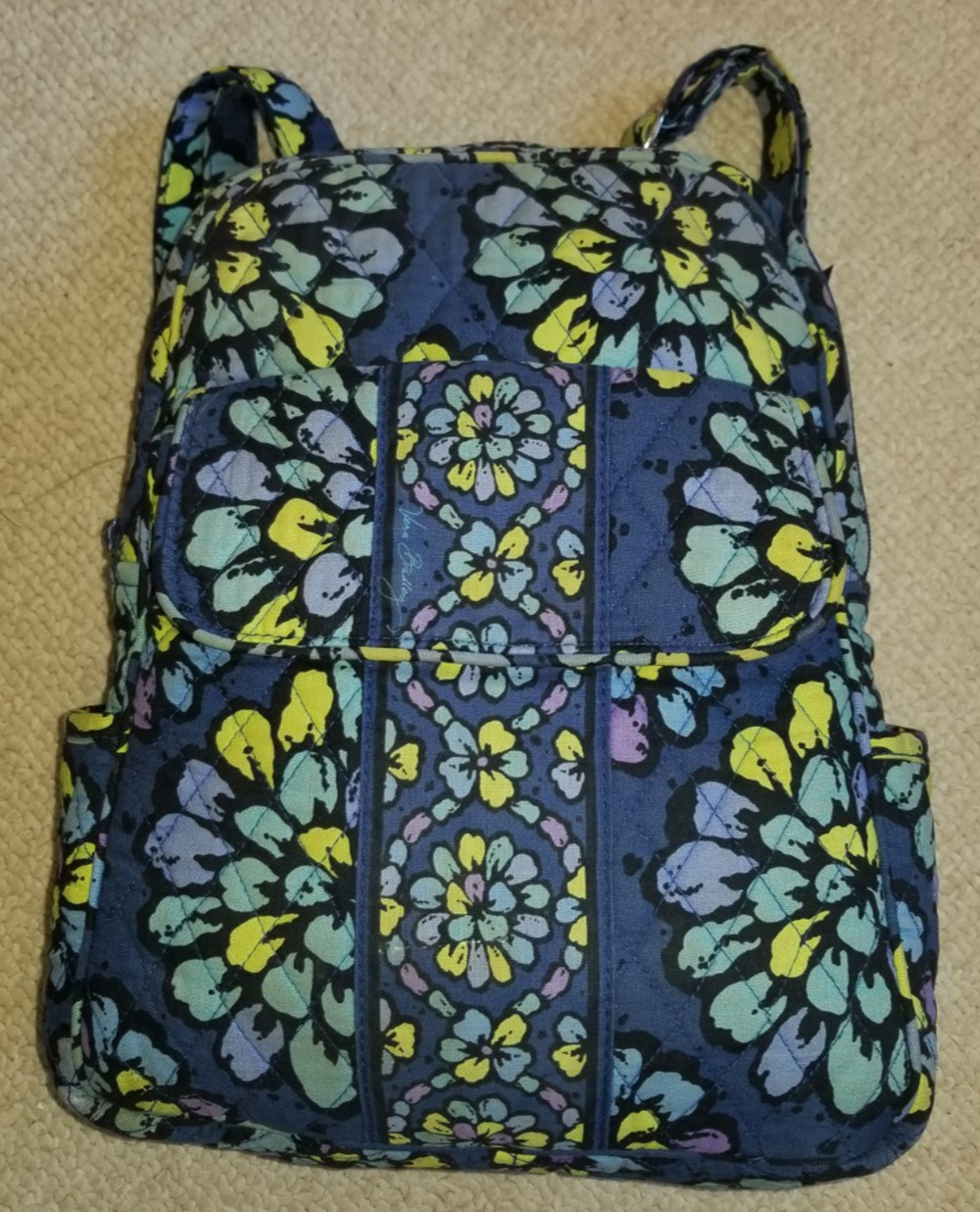 Womens Purse-VERA BRADLEY-Retired 'Indigo Pop Floral' quilted 'Campus Backpack'